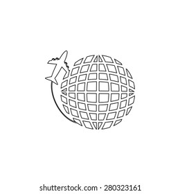 Globe and plane travel icon