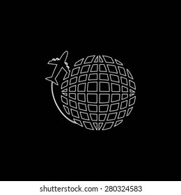 Globe and plane travel icon