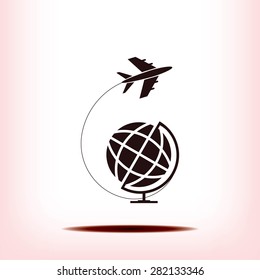 Globe and plane travel icon