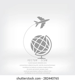 Globe and plane travel icon