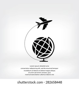 Globe and plane travel icon