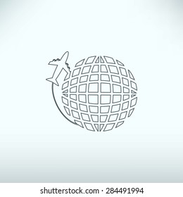 Globe and plane travel icon