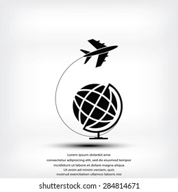 Globe and plane travel icon