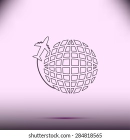 Globe and plane travel icon