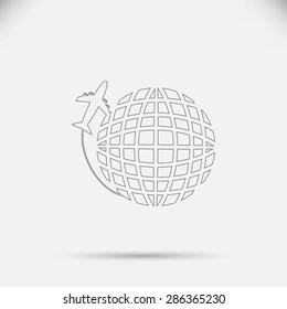 Globe and plane travel icon