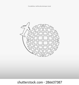 Globe and plane travel icon