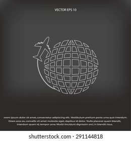 Globe and plane travel icon