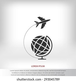 Globe and plane travel icon