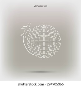 Globe and plane travel icon
