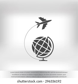 Globe and plane travel icon