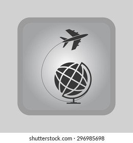 Globe and plane travel icon