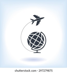 Globe and plane travel icon