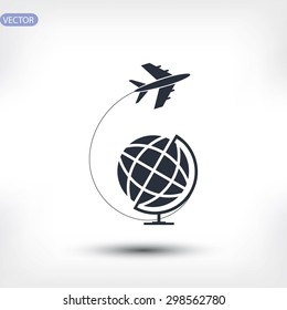 Globe and plane travel icon