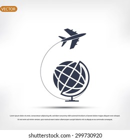 Globe and plane travel icon