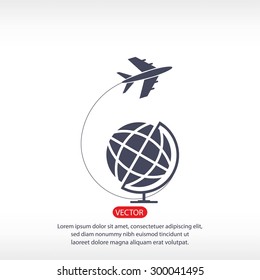 Globe and plane travel icon
