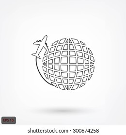Globe and plane travel icon