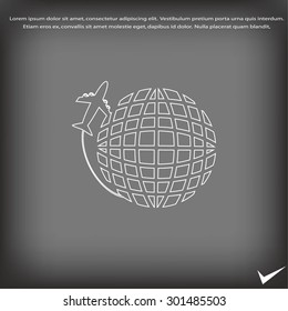Globe and plane travel icon