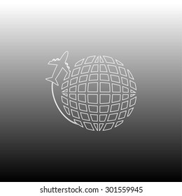 Globe and plane travel icon
