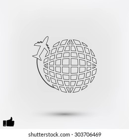 Globe and plane travel icon