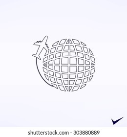 Globe and plane travel icon