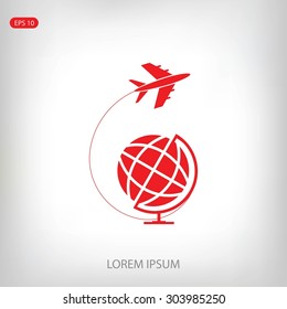 Globe and plane travel icon