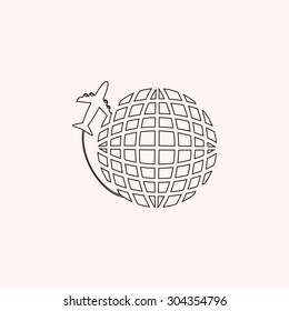 Globe and plane travel icon
