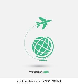 Globe and plane travel icon