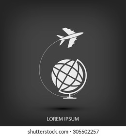 Globe and plane travel icon