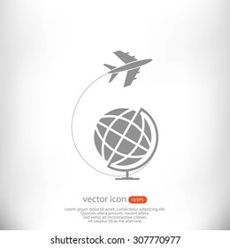 Globe and plane travel icon