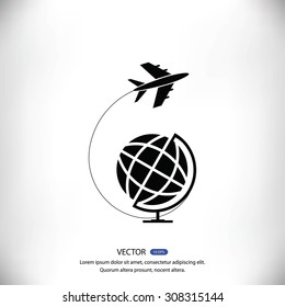 Globe and plane travel icon