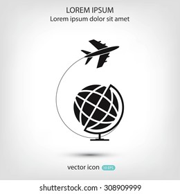 Globe and plane travel icon