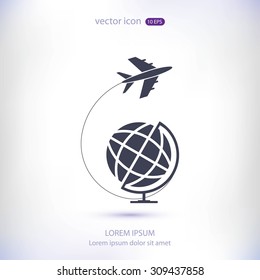 Globe and plane travel icon