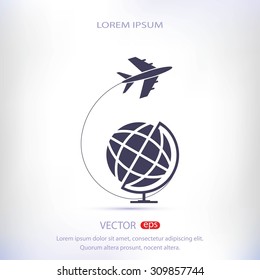 Globe and plane travel icon