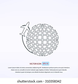 Globe and plane travel icon