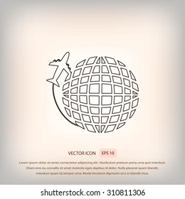 Globe and plane travel icon