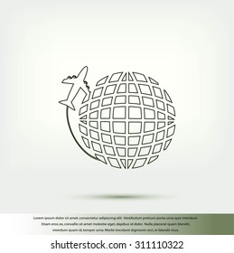Globe and plane travel icon