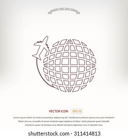 Globe and plane travel icon