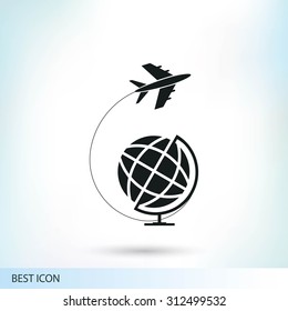 Globe and plane travel icon