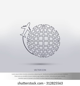 Globe and plane travel icon