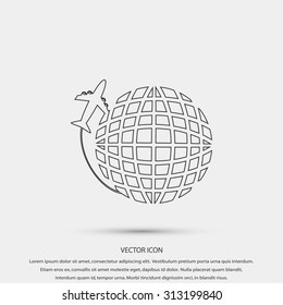 Globe and plane travel icon