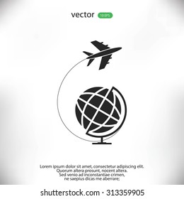 Globe and plane travel icon