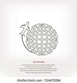 Globe and plane travel icon