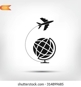 Globe and plane travel icon