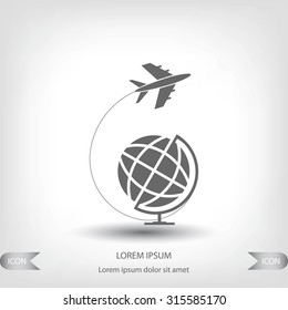 Globe and plane travel icon