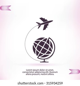 Globe and plane travel icon