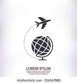 Globe and plane travel icon