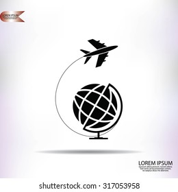 Globe and plane travel icon