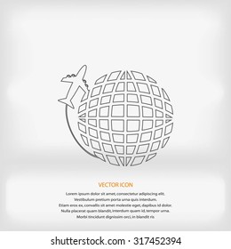 Globe and plane travel icon