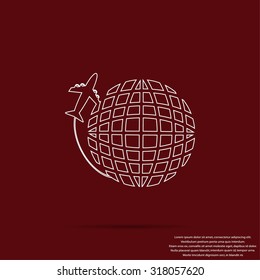 Globe and plane travel icon