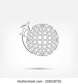 Globe and plane travel icon